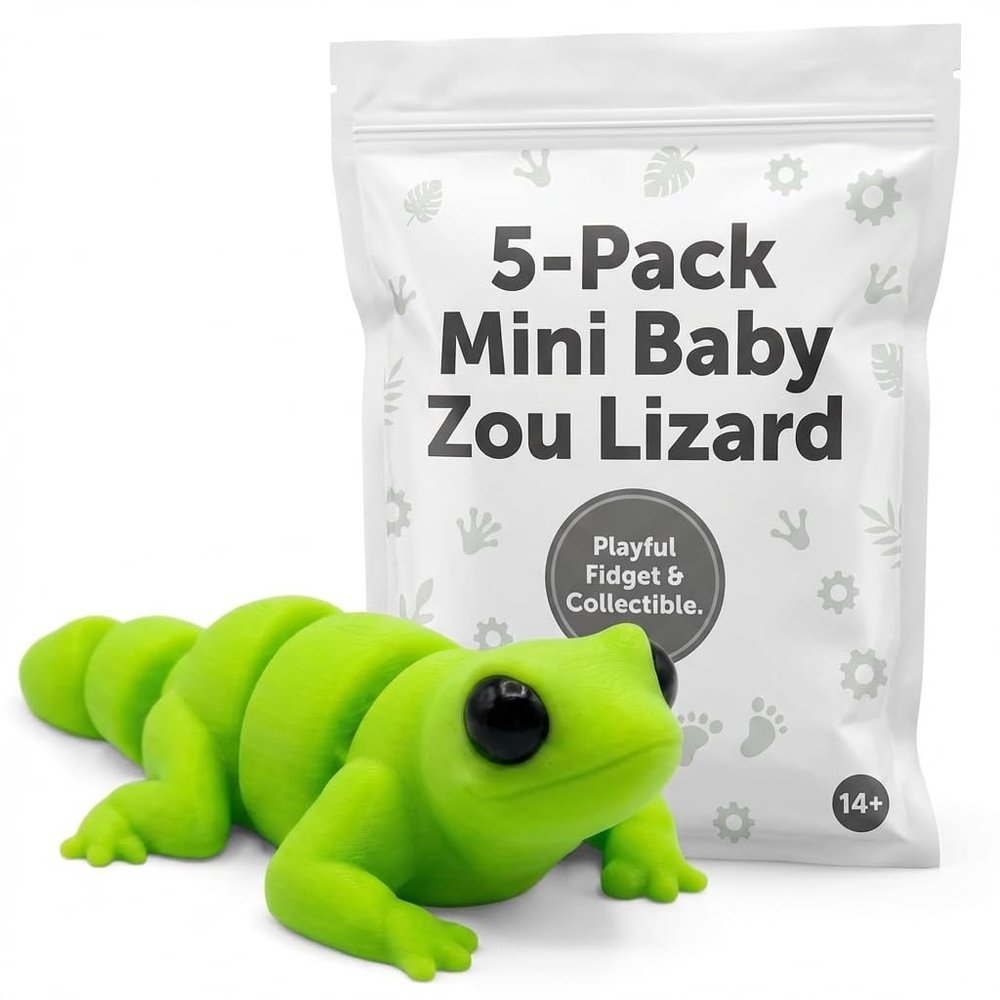 5-Pack of Mini Zou Lizard Collectible Figurines - Cute Kawaii Reptile Minis | Wiggly Bodies | Nature Shelf Decor - 3D Printed in Canada