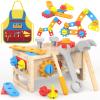 Toys for 2 Year Old Boy - Wooden Kids Tool Set with Apron, Montessori Toddler Bench STEM Educational Construction Toy for Ages 2-4, Pretend Play Birthday Gifts for Girls Christmas Stocking Stuffers view 1
