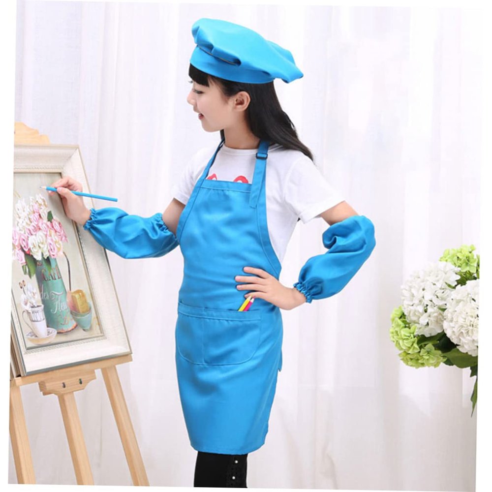 PRETYZOOM Boys and Girls Chef Costume Set Apron Hat and Cooking Sleeve Baking Painting Outfit for Ages Rose Red for Role Play and