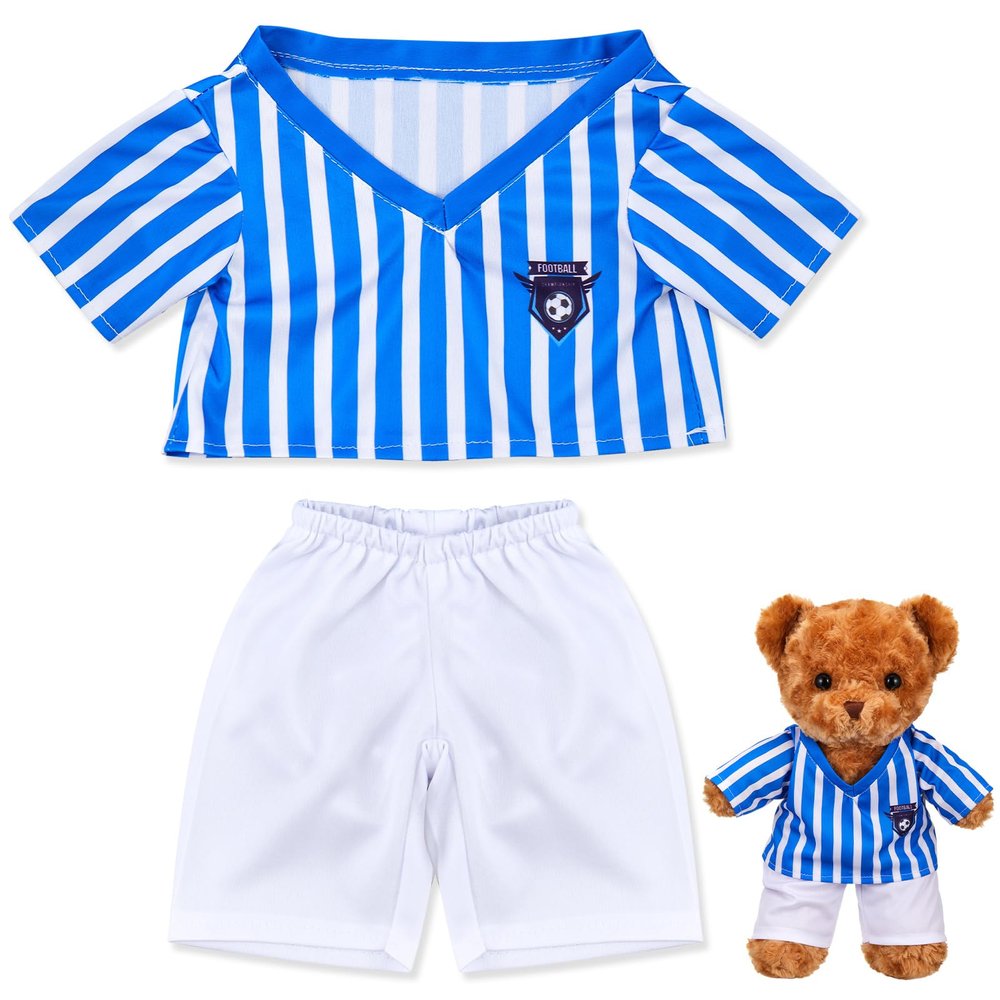 Bunnycool 2 Pcs PJ's Bear Clothes Outfit, Fit Most 12-16 Inch Bears Stuffed Clothes Pajamas Plushy for Stuffed , Pre Kindergarten Toys(Blue White,Soccer)