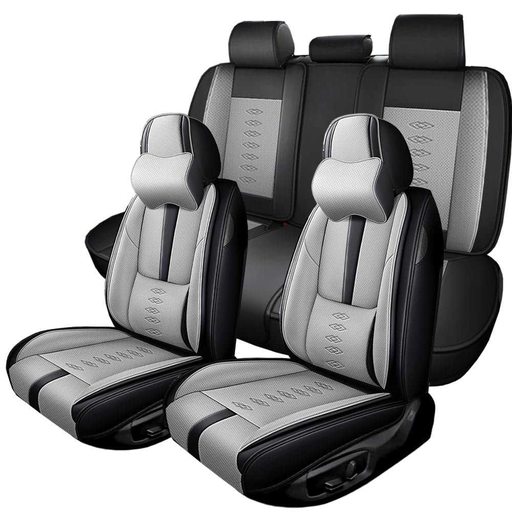 QUFEI Full Set Seat Covers for Chevy Trax 2015-2024 2025,Leather Car Seat Cover,Soft Seat Cushion Covers with Airbag,Waterproof Automobile Seat Protectors for Trax(Black Gray,Deluxe)