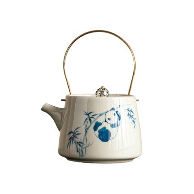 200Ml/7oz hand-painted ceramic panda beam teapot, single household Kung Fu tea set - Panda Play Beam Teapot