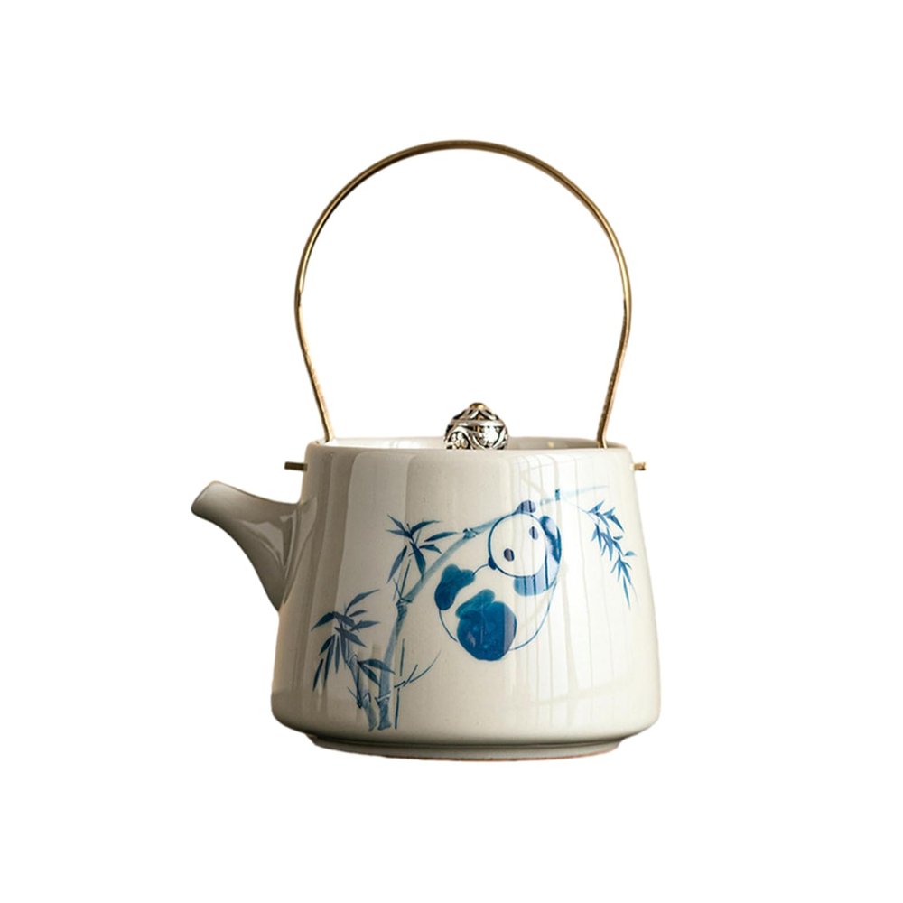 200Ml/7oz hand-painted ceramic panda beam teapot, single household Kung Fu tea set - Panda Play Beam Teapot