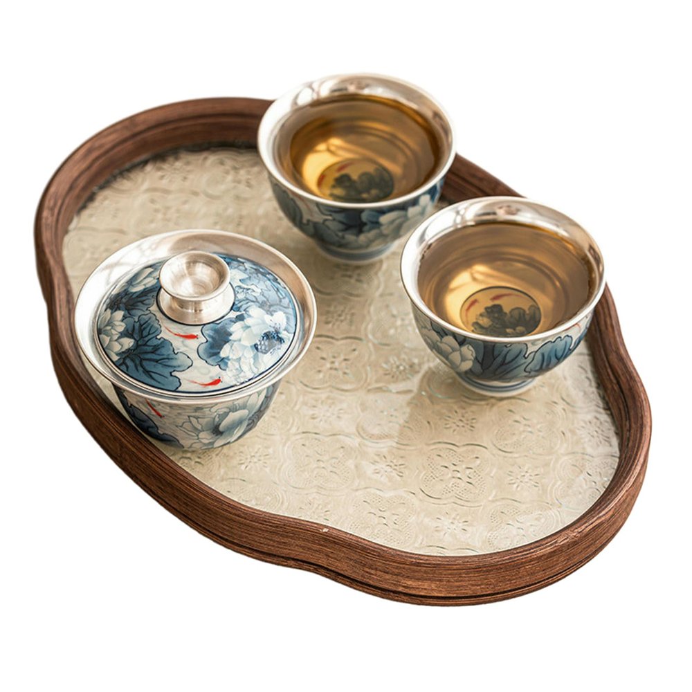 Liuyin fish playing with green, high-end anti-scalding tea bowl for home use - one lid, two cups [ box] + begonia plate