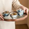 Liuyin fish playing with green, high-end anti-scalding tea bowl for home use - one lid, two cups [ box] + begonia plate view 3