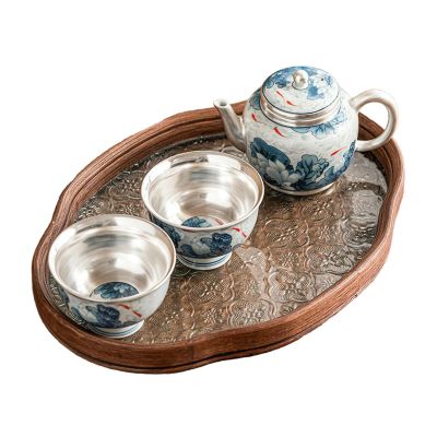 160Ml/5.5oz Liu Yin Fish Play Green, Home High-end Chinese Teapot - Green Pattern One Pot Two Cups + Begonia Plate