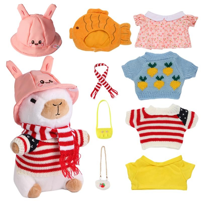Acgtrick Cute Capybara Plush with 10 Pcs Clothes & Accessories, Cute Capybara Stuffed Animal with Outfits, Dress Up Capybara Stuffed Animal Plush Toys for Kids Girl Boy Birthday