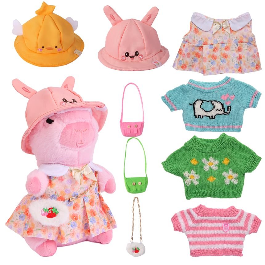 Acgtrick Cute Capybara Plush Toy with 10 pcs Clothes & Accessories, Dress Up Capybara Stuffed Animal Plush Toys, 10.2 in Capybara Plushies for Girl Boy Birthday