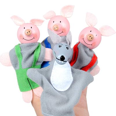 3 Little Pigs & Big Bad Wolf Finger Puppets, 4Pcs Educational Storytelling Finger Puppets Toy for Kids, Preschool & Party Favors