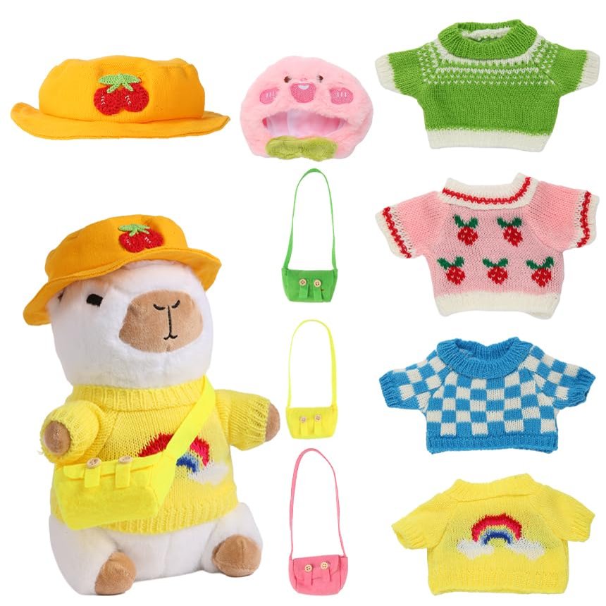 Acgtrick Capybara Plush Toy with 10 Pcs Clothes & Accessories, Dress Up Capybara Plush Toys, Cute Capybara Stuffed Animal with Outfits Birthday Gifts for Boys Girls