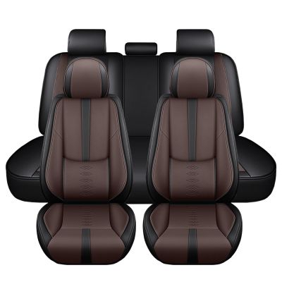 Cscevt Leather Seat Covers for Volkswagen Touareg Hybrid 2012-2014,Premium Car Seat Covers Full Set,Waterproof Car Seat Protectors with Airbag,Comfort Interior Cover Seats for Cars(Black+Brown)