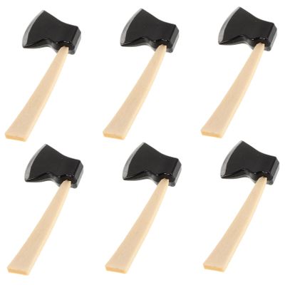 TOYANDONA 6pcs Miniature Wooden Handle Metal Axe Dollhouse Gardening Realistic Miniature Tool for Halloween Decorations and Craft Projects Tiny Toy Hatchet