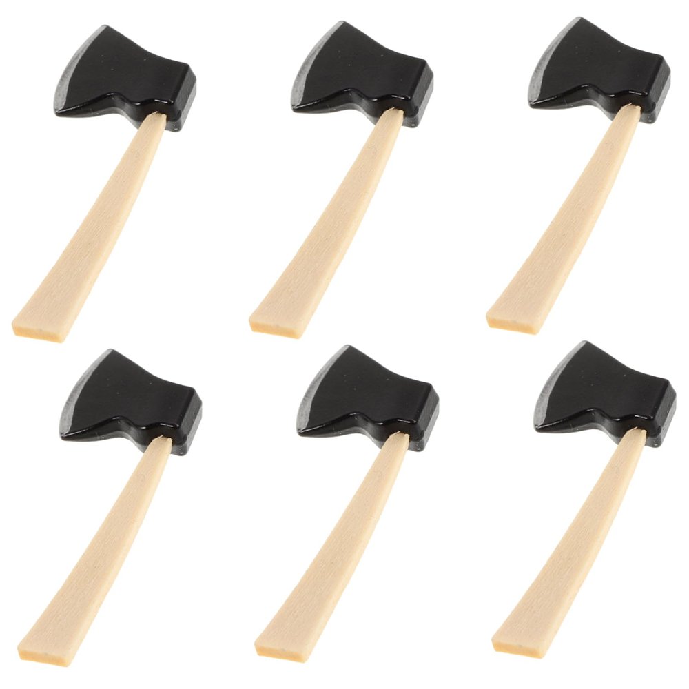 TOYANDONA 6pcs Miniature Wooden Handle Metal Axe Dollhouse Gardening Realistic Miniature Tool for Halloween Decorations and Craft Projects Tiny Toy Hatchet