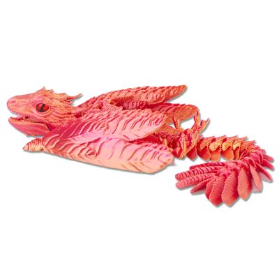 3D Printed Feathered Wyvern Dragon-13.5 inch,3D Printed Dragon Animals Pack,3D Printed Flying DragonArticulated Dragon,Fidget Dragon,Desktop Ornament,Desktop Pet Toys,3D Printed Stuff(Silk Red Gold)