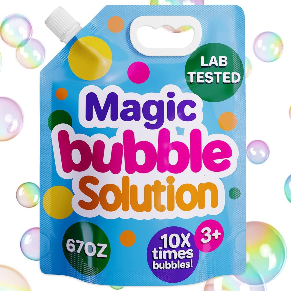 Klevly 67 oz Iridescent Bubble Solution Refill | Non-Toxic Quick & Easy Just Add Water to Make 67 oz Bubble Refill Solution | Bubbles for Kids | Bubbles Bulk | Bubble Machine Solution | Giant Bubbles