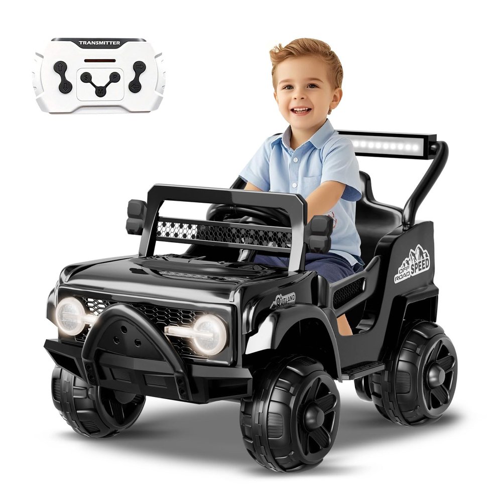 12V Kids Electric Car, Ride On Toys with Parent Remote, Spring Suspension, Bluetooth, LED Lights, 3 Speeds, Power Wheels with Remote Control, Toddler Car for Kids 3-8, Birthday Gift (Black).