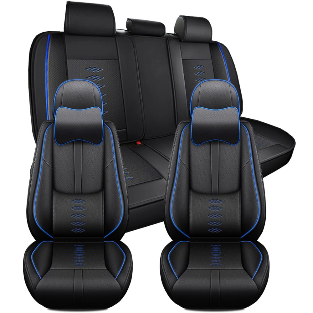 Car Seat Covers for Genesis Electrified GV70 2023-2025 2026,Soft Leather Seat Covers 5-Seats Luxury,Interior Accessories with Airbag,Automobile Seat Cover Sets for Electrified GV70(Black+Blue)