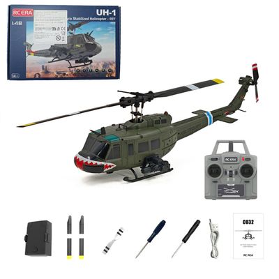BrickCraftWorks 1/48 C032 UH-1 Huey RC Helicopter - 2.4G 6CH Flybarless Design with Optical Flow Positioning & Altitude Hold, 3D Stunt Helicopter Model with Gyro