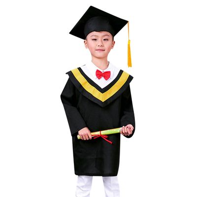 2025 Kindergarten Graduation Gown Cap 2pc Outfits Set Child's Unisex Preschool Ceremony Photo (Yellow, 3-4 Years)