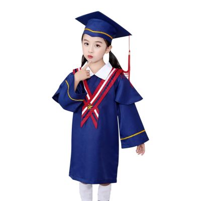 2 Set Preschool Graduation Cap and Gown with 2025 Charm Tassel Kindergarten Toddler Unisex Shiny (Blue, 10-11 Years)