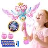 Uregoio Princess Bubble Wand for Girls - Rechargeable Spinning Light Up Magic Fairy Scepter Bubble Machine Toy with 12 Bubble Refills & Music, Easter Birthday Gift for Kids Toddlers Age 3-8 (Pink) view 1