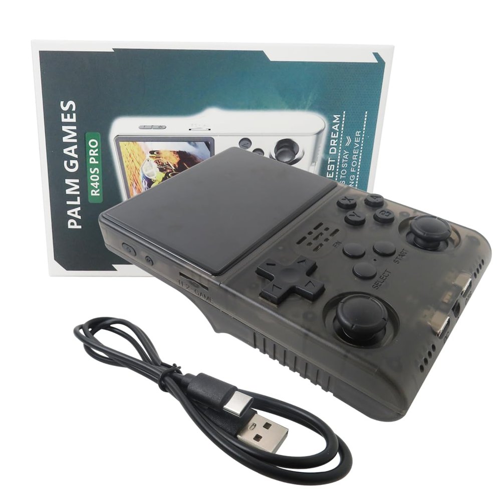 GRABOTE R40S PRO 3.5-Inch IPS Screen Mini Retro Console- Built in 45+ Emulators 256G TF Card, Supports to Wi-Fi Connectivity and Connection Handle for 2 Players-Grey