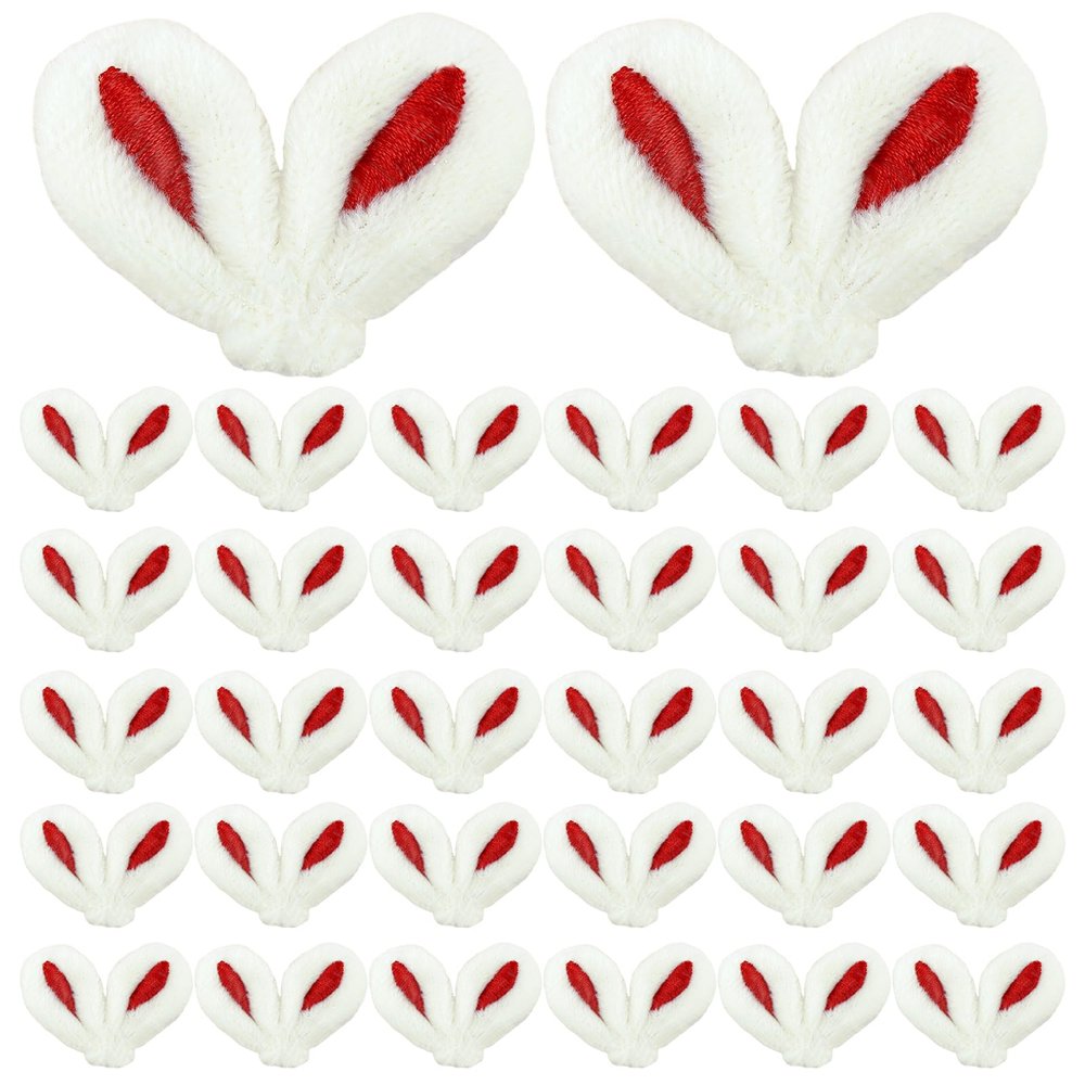 50Pcs Easter Mini Bunny Ears, Tiny Bunny Ears Hair Clips, Plush Rabbit Ears for Doll Crafts (Red)