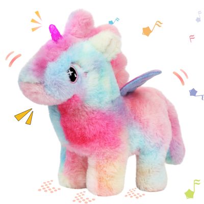 Hopearl Walking Unicorn with Glowing Horn Interactive Electronic Pet Plush Unicorn Toy with Sounds and Movements Animated Gift for Toddlers Birthday, Rainbow, 7''