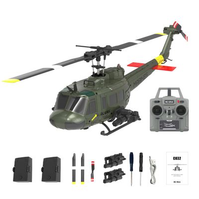 BrickCraftWorks 1/48 C032 UH-1 Huey RC Helicopter - 2.4G 6CH Flybarless Design with Optical Flow Positioning & Altitude Hold, 3D Stunt Helicopter Model with Gyro