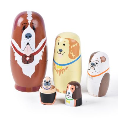 Tngan Nesting Dolls, 5Pcs 6" Tall Russian Nesting Dolls, Handmade Matryoshka for Kids, Wooden Stacking Toys for Christmas Home Wedding Party Decorations (Dog)