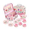 Fairy Toona Floral Tea Party Set for Little Girls Ages 3-6, 15-Piece Pretend Play Kitchen Toys with Teapot, Cups, Plates & Storage Case, Princess Gift Set (Pink) view 1
