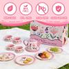 Fairy Toona Floral Tea Party Set for Little Girls Ages 3-6, 15-Piece Pretend Play Kitchen Toys with Teapot, Cups, Plates & Storage Case, Princess Gift Set (Pink) view 4