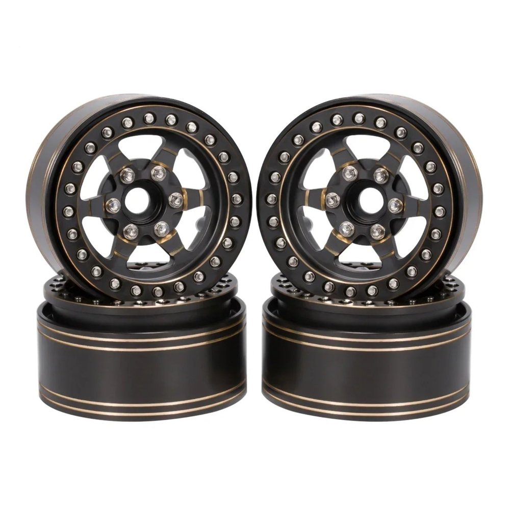 BOQEXSS for TRX4 for Capra for SCX10 D90 VS4-10 Gen8 CC01 1/10 1/8 Heavy Brass 6 Spokes 1.9'' Wheels Rim with Scale Beadlock Hardware RC Crawler RC Car Parts