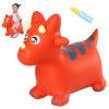 INPANY Bouncy Horse, Dinosaur Hopper Toys, Toddler Bouncing Animal, Dinosaur Party Decorations, Inflatable Ride on Rubber Triceratops Bouncer, Outdoor Cool Birthday Gift for 2 3 4 Yr Boy Girl Red view 1