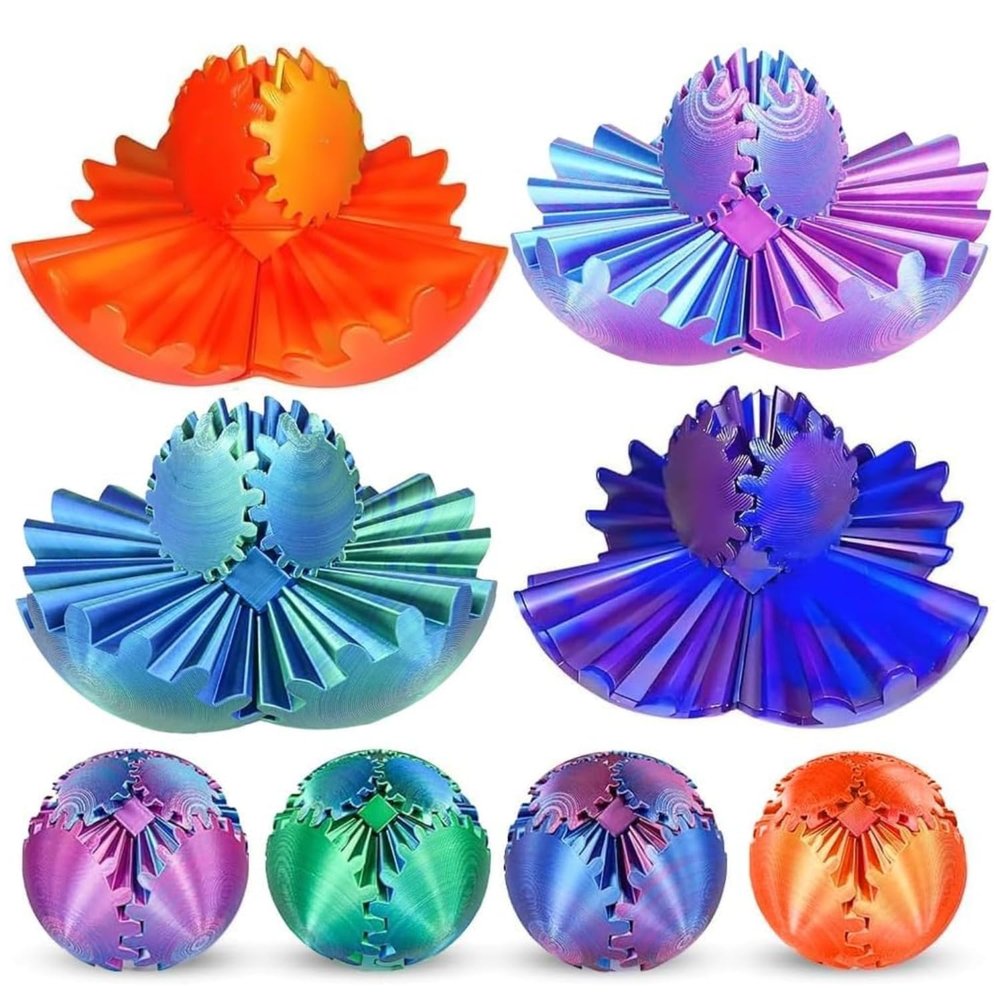 4 Pcs 3D Printed Gear Ball Gear Sphere Fidget Toy, Steampunk Whirling Wonder Fidget Gear Ball Stress Anxiety Relaxing Fidgets Toys for Office and Home Christmas Stocking Stuffers Party Favors Gift