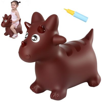 INPANY Bouncy Horse, Dinosaur Hopper Toys, Toddler Bouncing Animal, Dinosaur Party Decorations, Inflatable Ride on Rubber Triceratops Bouncer, Outdoor Cool Birthday Gift for 2 3 4 Yr Boy Girl Maroon
