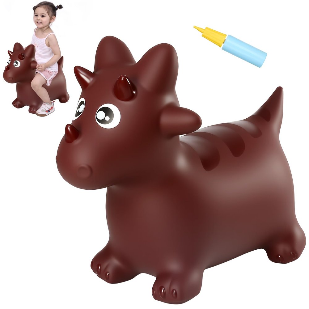 INPANY Bouncy Horse, Dinosaur Hopper Toys, Toddler Bouncing Animal, Dinosaur Party Decorations, Inflatable Ride on Rubber Triceratops Bouncer, Outdoor Cool Birthday Gift for 2 3 4 Yr Boy Girl Maroon