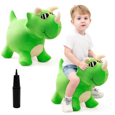 EVERICH TOY Bouncy Horse Dinosaur Toys, Inflatable Bouncing Animal Hopping Toys, Outdoor Indoor Ride on Bouncer, Boys Girls Birthday Gift for 18 Month 2 3 4 5 6 Year Old Kid- Plush Dinosaur Toy