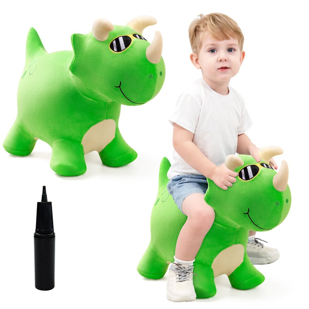 EVERICH TOY Bouncy Horse Dinosaur Toys, Inflatable Bouncing Animal Hopping Toys, Outdoor Indoor Ride on Bouncer, Boys Girls Birthday Gift for 18 Month 2 3 4 5 6 Year Old Kid- Plush Dinosaur Toy