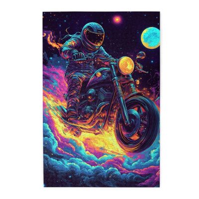 CDSASHCA 1000 Piece Adult Wooden Jigsaw Puzzle - Cosmic Biker Riding Through Galaxy,Sci-Fi Motorcycle Art,Enjoy The Solving Process,Unique Artwork for Adults,Ideal for Exercising Brain Power