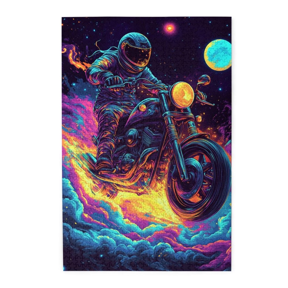 CDSASHCA 1000 Piece Adult Wooden Jigsaw Puzzle - Cosmic Biker Riding Through Galaxy,Sci-Fi Motorcycle Art,Enjoy The Solving Process,Unique Artwork for Adults,Ideal for Exercising Brain Power