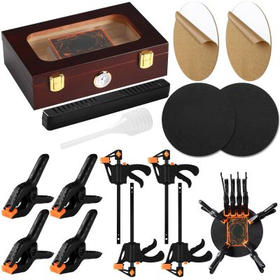 Didaey Card Flattening Kit Trading Card Flattening Tool Accessory Kit Included 1 Moisturizing Box 2 Acrylic Plates 4 Vices 4 Clamps 2 Indent Mats for Fix Bent Cards(Reddish-Brown,Wooden)