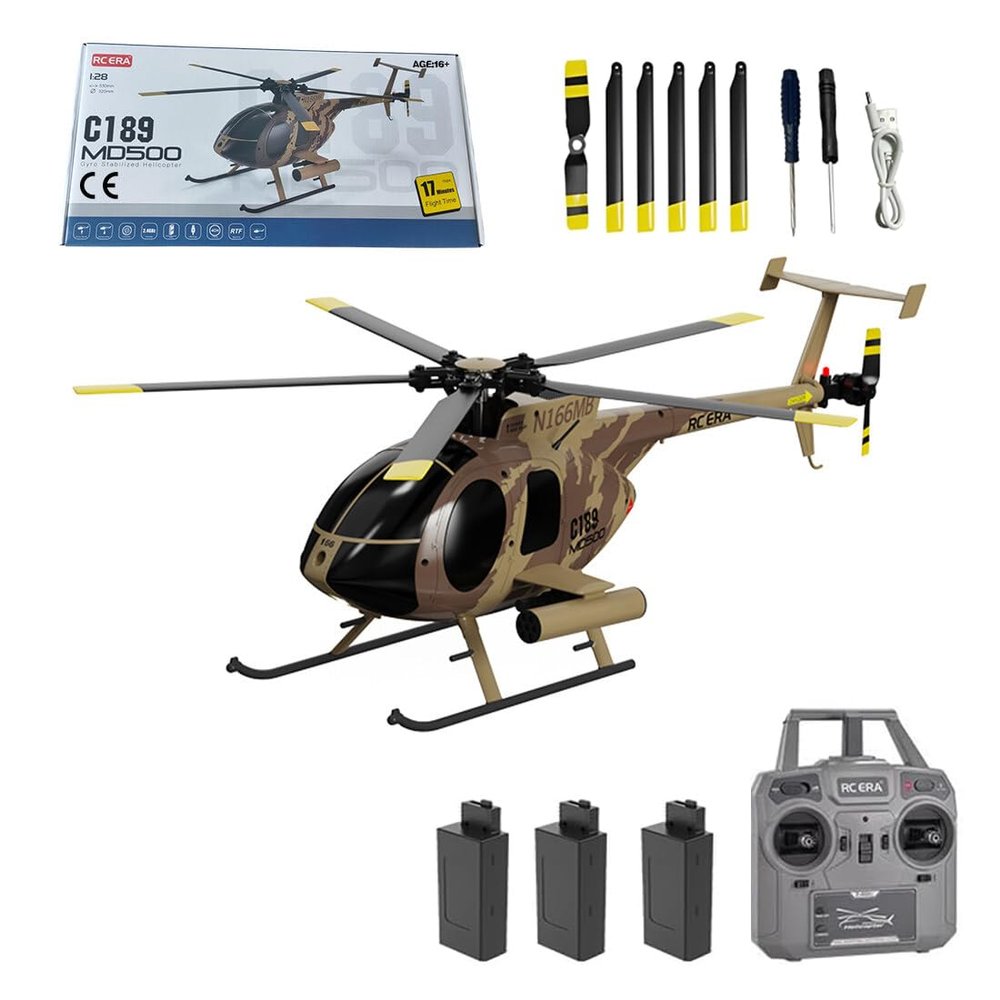 Actualia 1/28 RC Helicopter for Adults, RC ERA C189 MD500 Little Bird Aircraft Model, 2.4G 4CH Single-Rotor Remote Control Helicopter with One-Key Takeoff/Landing