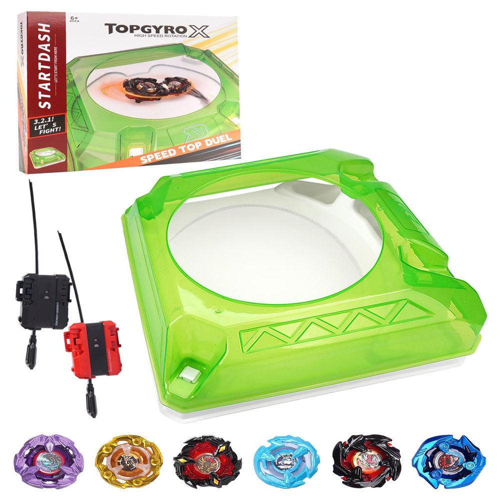 DEZAWRTY X Stadium Large Battle Set, 6 Spinning Tops, 2 Launchers and 1 Xtreme Arena with X-Celeration Rail, Blade Battling Game