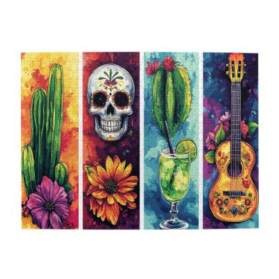 CDSASHCA 500 Piece Adult Wooden Jigsaw Puzzle - Desert Scene with Cactus, Skull,Cocktail and Guitar,Mind Flight,Ideal for Exercising Brain Power and Hands-on Skills,Gifts for Family and Friends