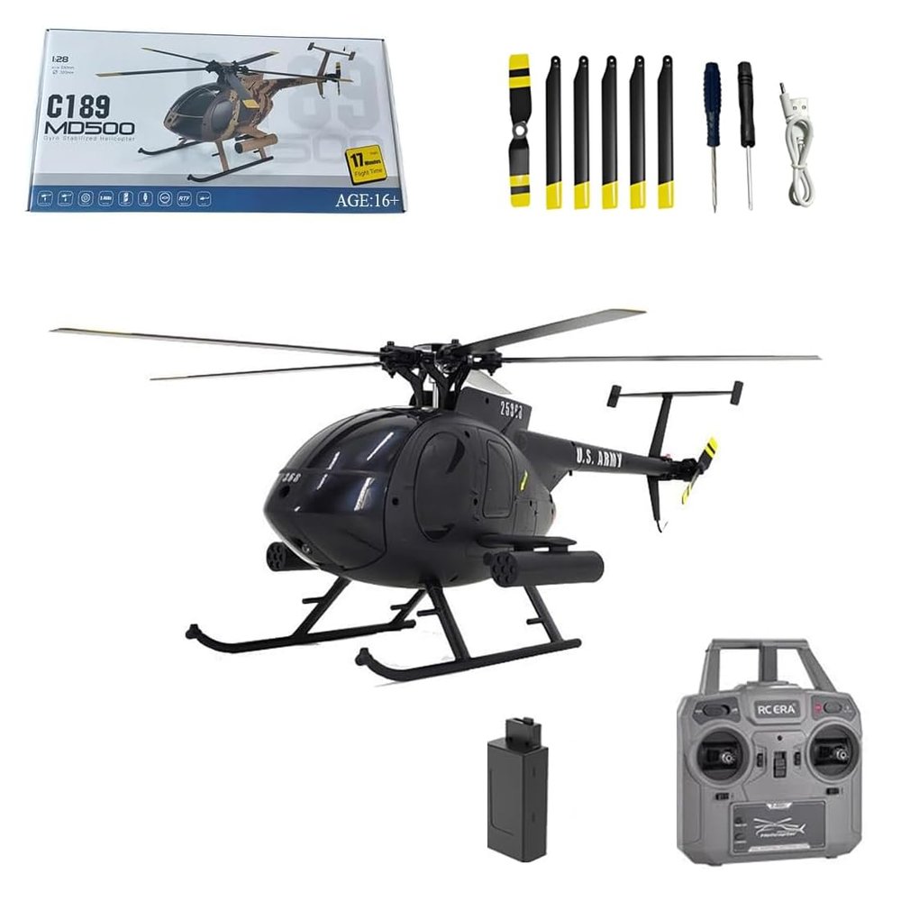 Actualia 1/28 RC Helicopter for Adults, RC ERA C189 MD500 Little Bird Aircraft Model, 2.4G 4CH Single-Rotor Remote Control Helicopter with One-Key Takeoff/Landing