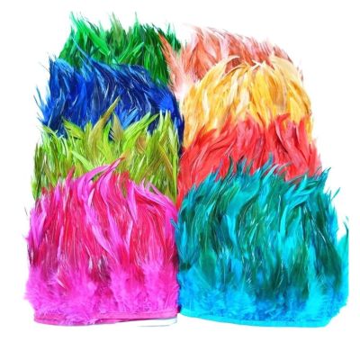1meter Saddle Pheasant Feathers Trim Fringe Chicken Rooster plume Decoration Wedding Sewing Clothing Jewelry Making Pluma10-15cm(Red feathers)