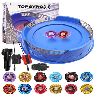 DEZAWRTY X Stadium Battle Set with X-Celeration Rail, 6 Right-Spin Tops, 2 Launchers and 1 Arena, Blade Battling Xtreme Game