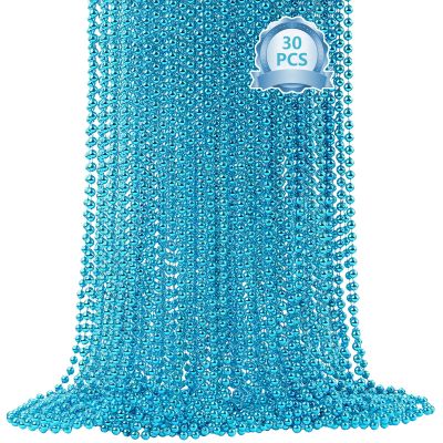 SHAOQINLIN 30 PCS Teal Bead Necklace, Teal Mardi Gras Beads, Turquoise Party Beads Necklaces Bulk Round Beaded Necklaces for Mardi Gras, Christmas, School Spirit Day Party Favors