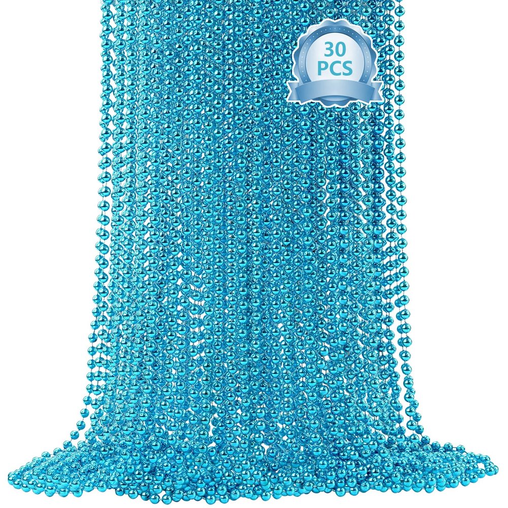 SHAOQINLIN 30 PCS Teal Bead Necklace, Teal Mardi Gras Beads, Turquoise Party Beads Necklaces Bulk Round Beaded Necklaces for Mardi Gras, Christmas, School Spirit Day Party Favors